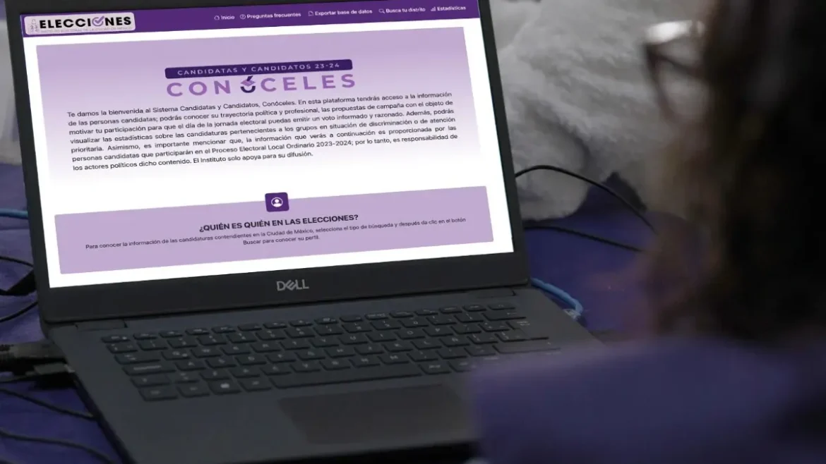 Computadora portátil con la plataforma Conóceles del IECM en pantalla